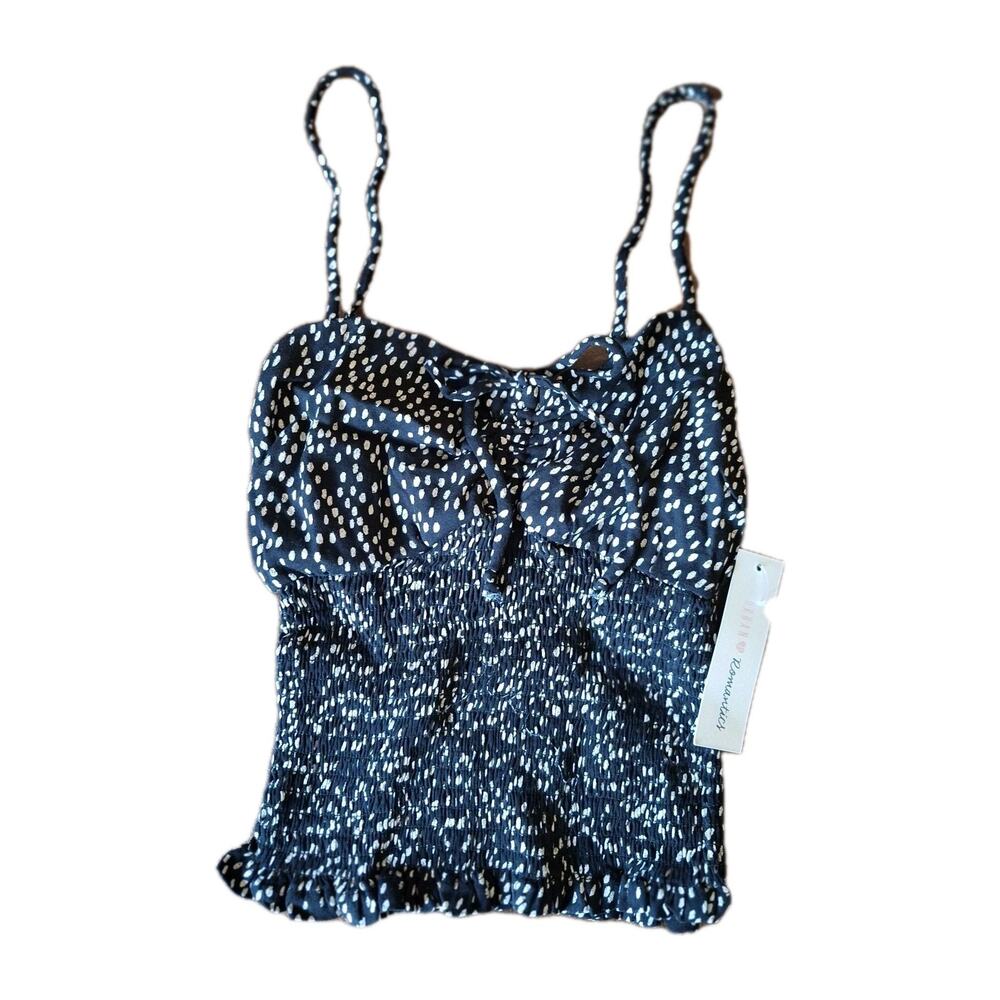 NWT Urban Romantics Black White Polka Dot Smocked Camisole Cami Top Rayon - S